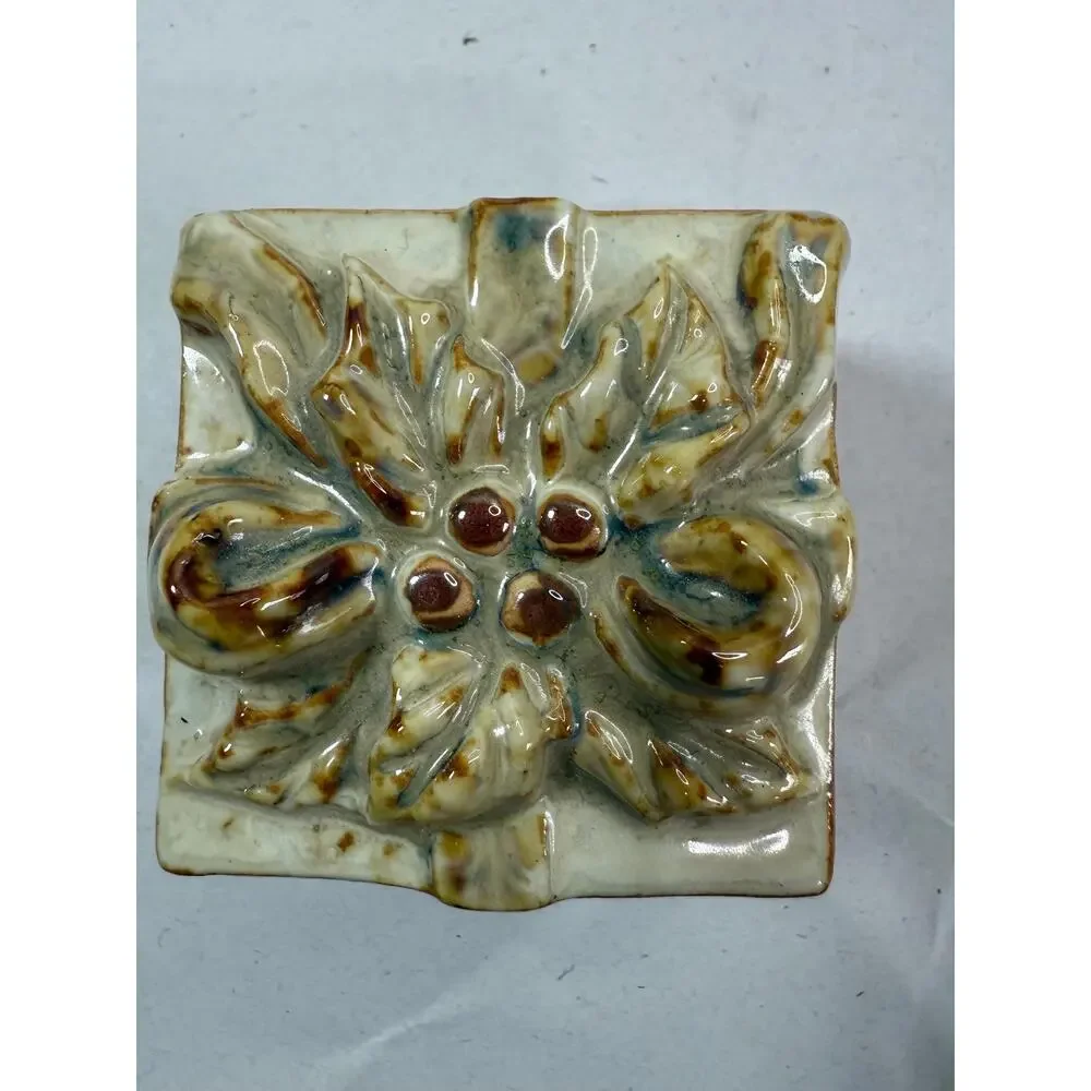 Vintage Ceramic Trinket Box | Flower Relief, Speckled Glaze, Co-Op